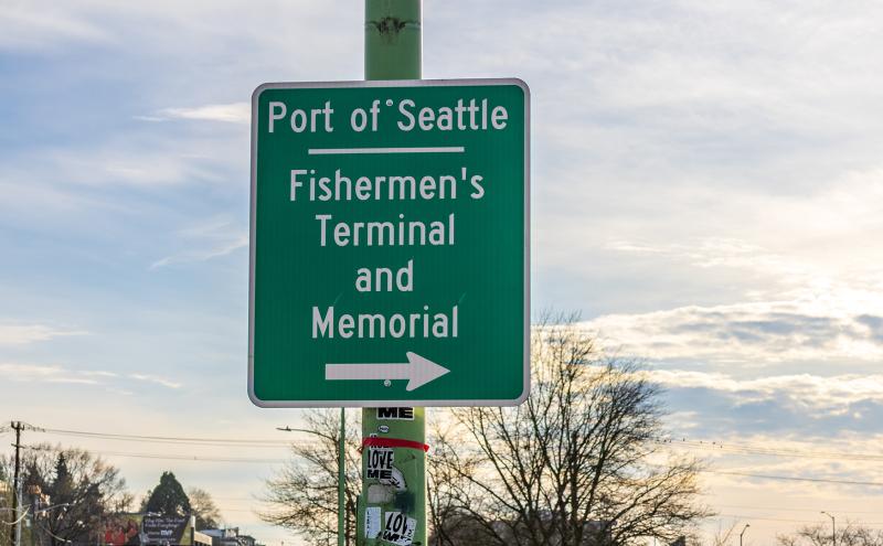 Roadway sign to Fishermen's Terminal.