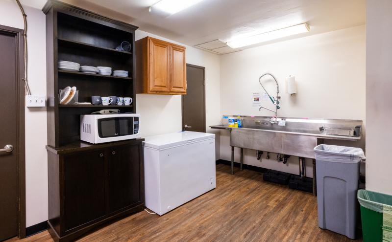 Kitchen (sink and microwave) area in the Duwamish River Community Hub