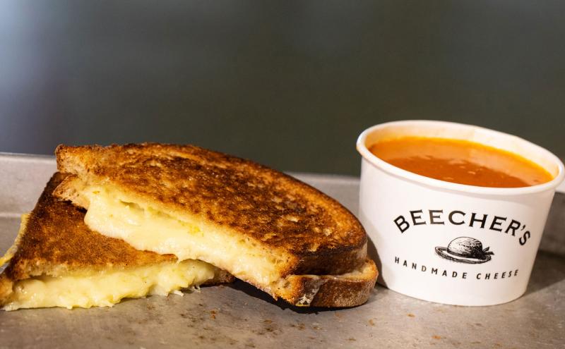 Beecher's tomato soup and a grilled cheese sandwich