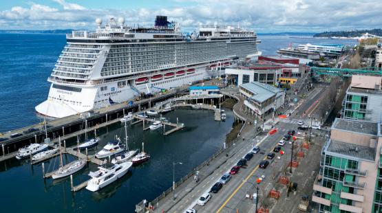 Norwegian Cruise Line ship Norwegian Bliss, at berth at Seattle's Pier 66