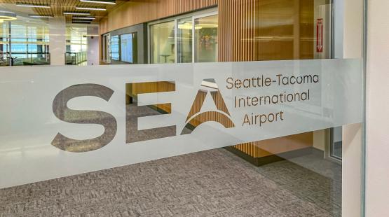 Seattle-Tacoma International Airport sign at the Employment Service Center