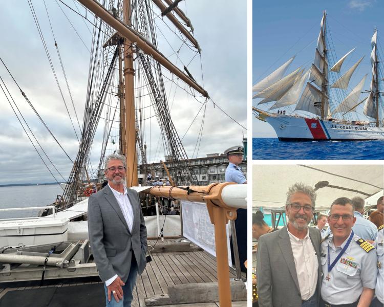 Felleman on a U.S. Coast Guard ship with crew members.