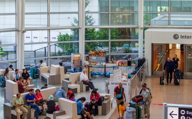 Seating and concession kiosk at Gina Marie Lindsey Arrivals Hall