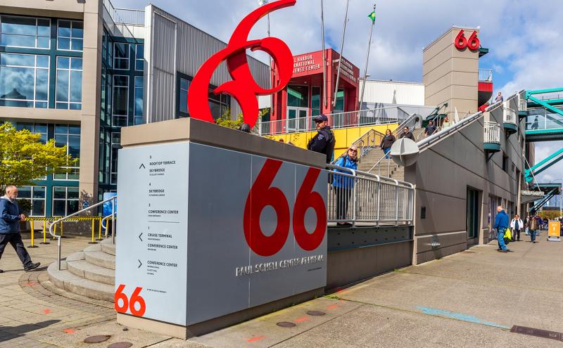 Street level entry to Pier 66 grand staircase