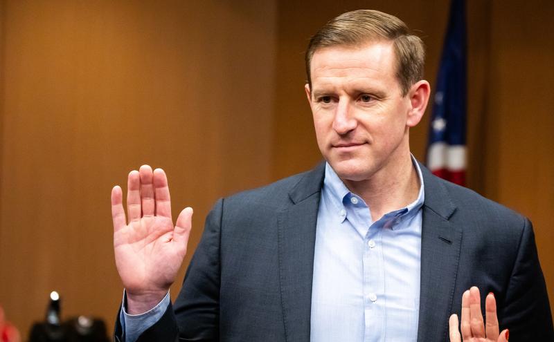 Commissioner Calkins takes the oath of office for Port Commissioner