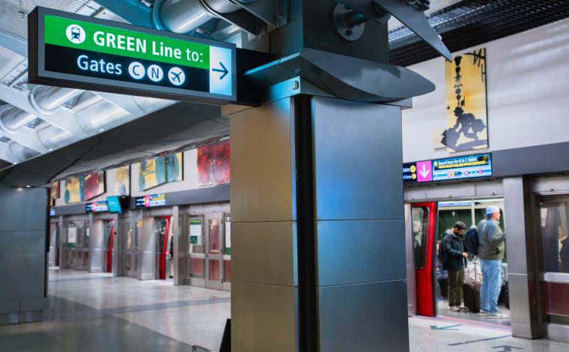 SEA Underground Train green line takes passengers to C and N Gates