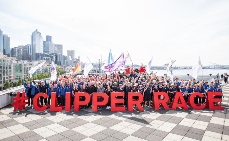 Clipper Racing crew team photo on the roof deck of Pier 66