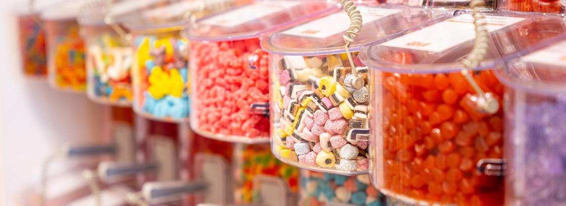 Candy bulk bins at Natalie's Candy Jar in the N Concourse at SEA.