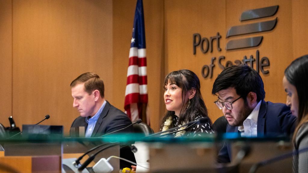 Commissioner Hasegawa at a Port of Seattle Commission meeting